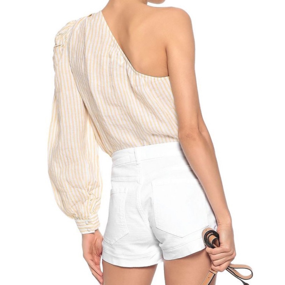 Frame one shoulder puff sleeve linen striped top - Picture 10 of 11